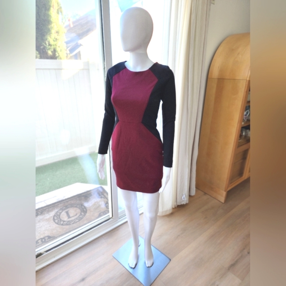 NWT Banana Republic Burgundy and Black Long Sleeve Dress